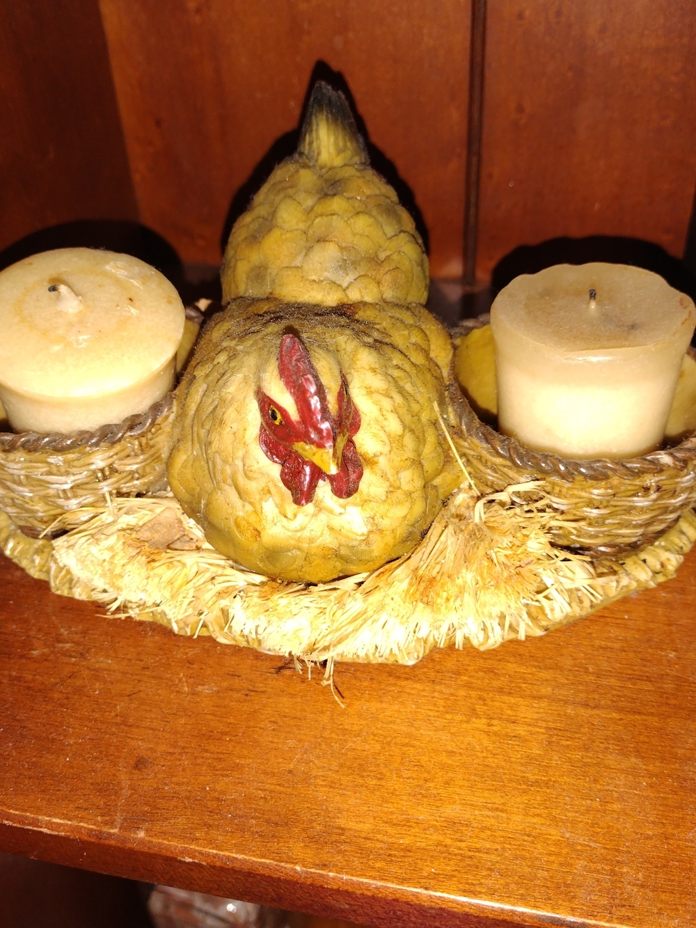 Ceramic Hen Candle Holder with Two Votive Cups - Gold